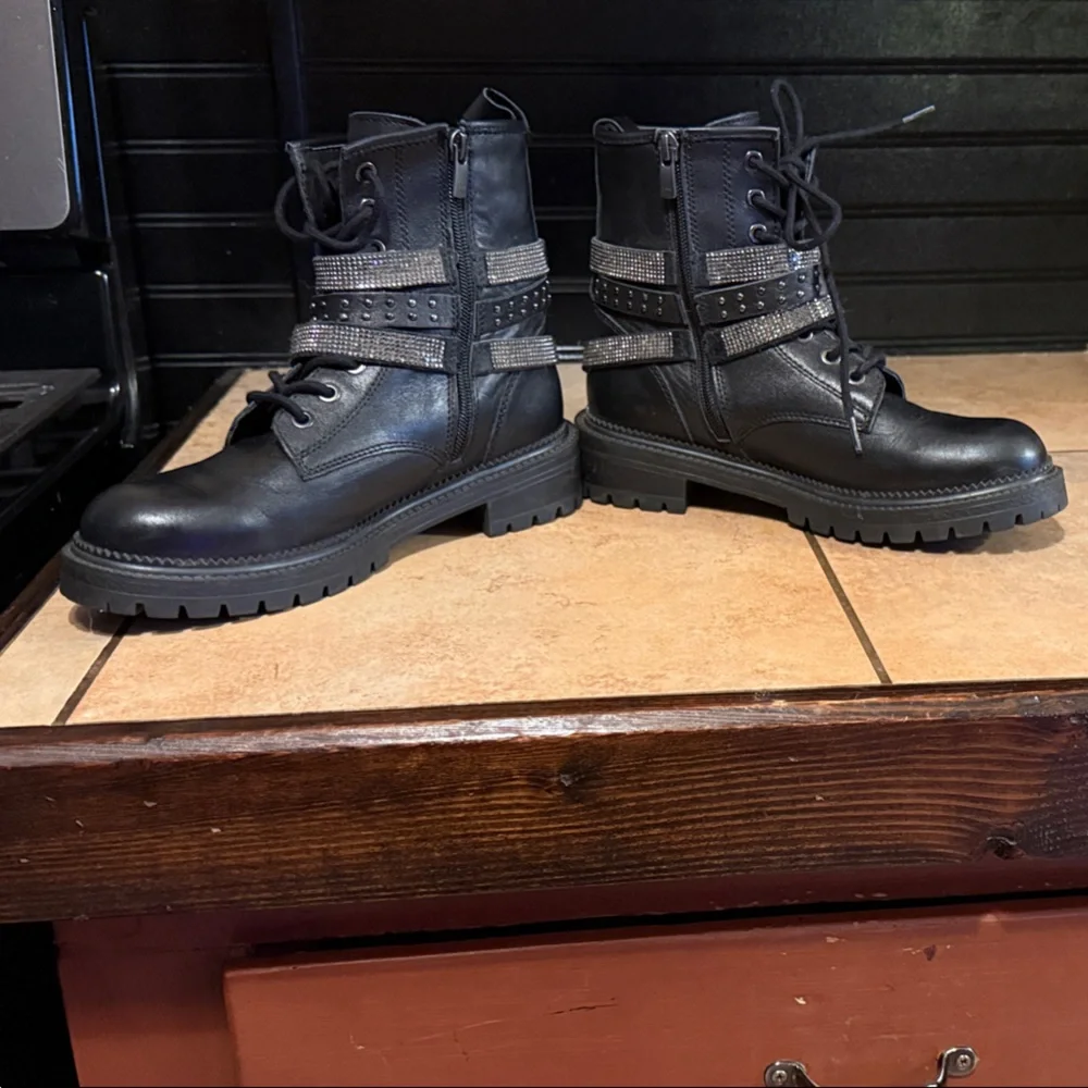 Steve Madden Black Studded Combat Boots - Picture 2 of 5